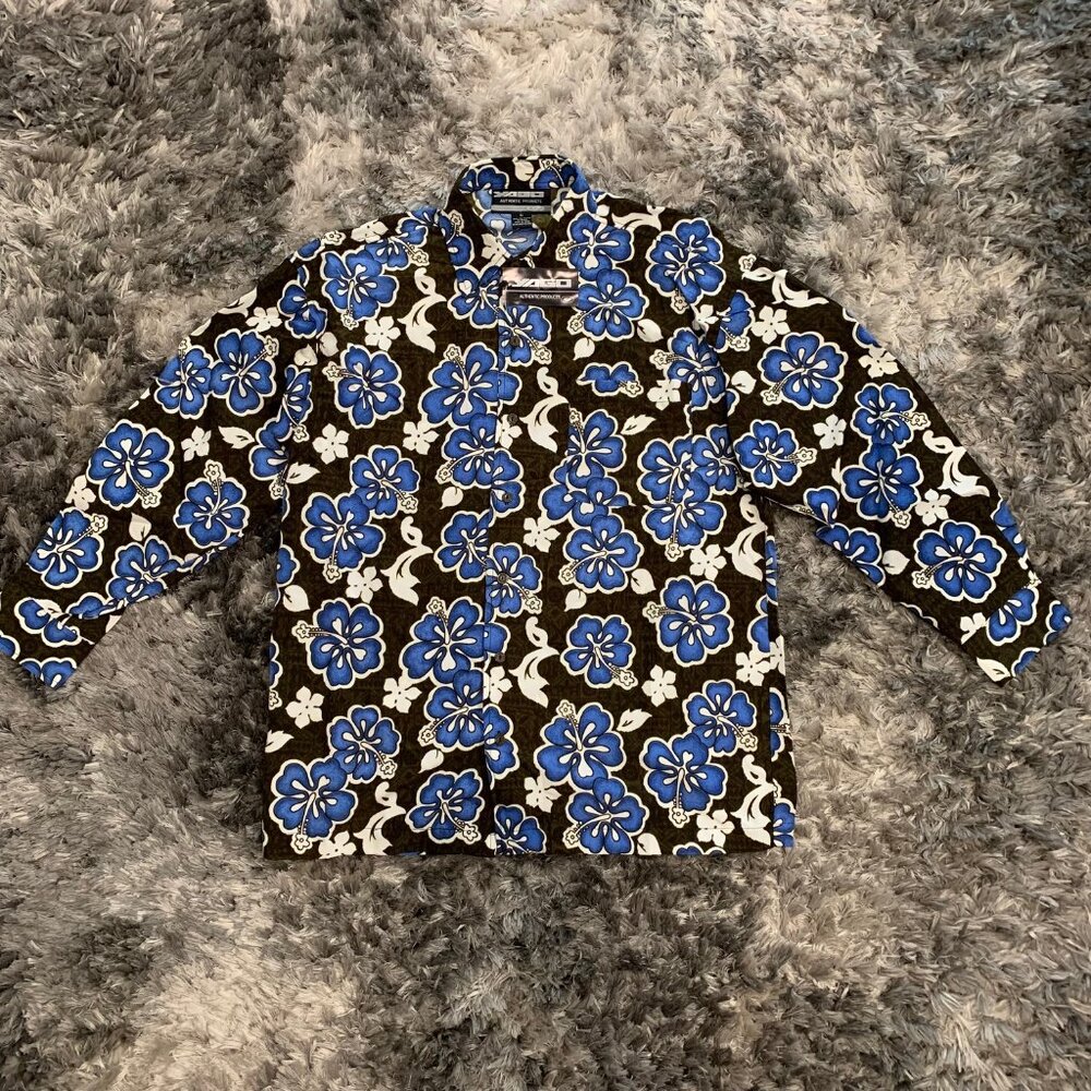 YAGO AUTHENTIC PRODUCTS Blue-Black Hawaiian/Aloha Print MED Long Sleeve -NWT-